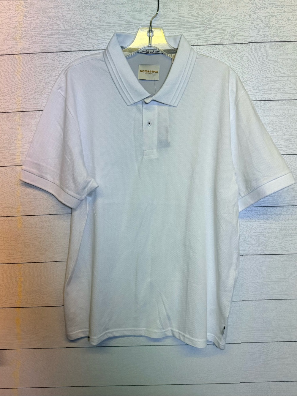 Scotch & Soda Men’s White Short-Sleeve Polo Cotton Blend Size Large NWT